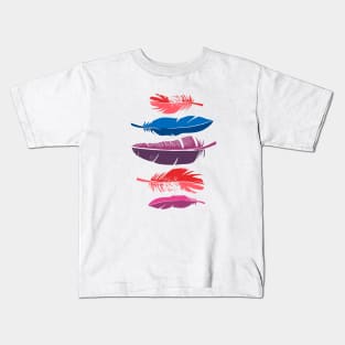 Printed feathers illustration in blue, purple, red and pink Kids T-Shirt